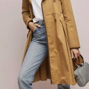 Anthropologie Marley Trench Coat Long Jacket Belted Tan Brown